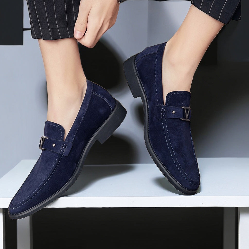 Heren Loafers met Gesp Donkerblauw & Zwart Instappers Premium Comfort Slip-on Schoenen Elegant Zakelijk | Sulvida