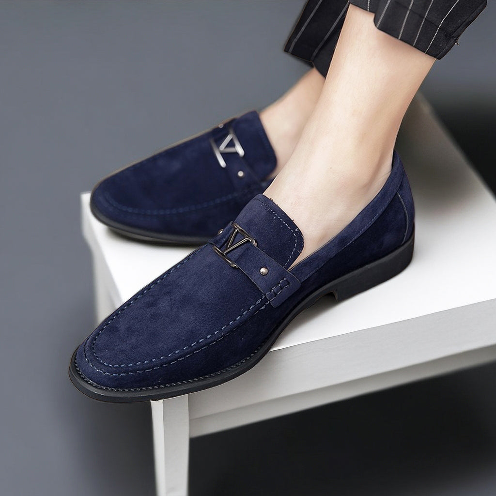 Heren Loafers met Gesp Donkerblauw & Zwart Instappers Premium Comfort Slip-on Schoenen Elegant Zakelijk | Sulvida