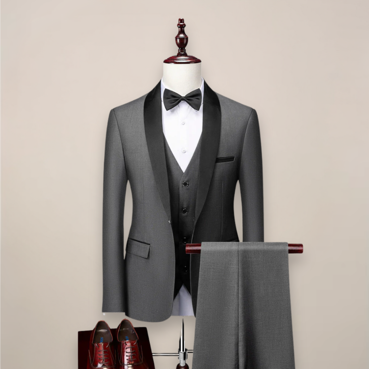 Driedelig Smokingkostuum voor Heren Modern Getailleerd Zwart Navy Grijs Rood met Vest Pantalon Bruiloft | Sulvida