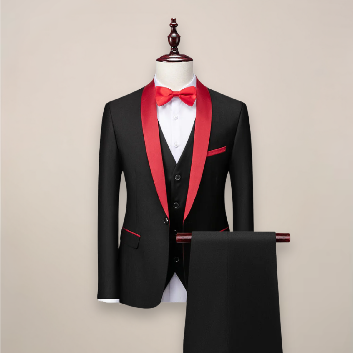 Driedelig Smokingkostuum voor Heren Modern Getailleerd Zwart Navy Grijs Rood met Vest Pantalon Bruiloft | Sulvida