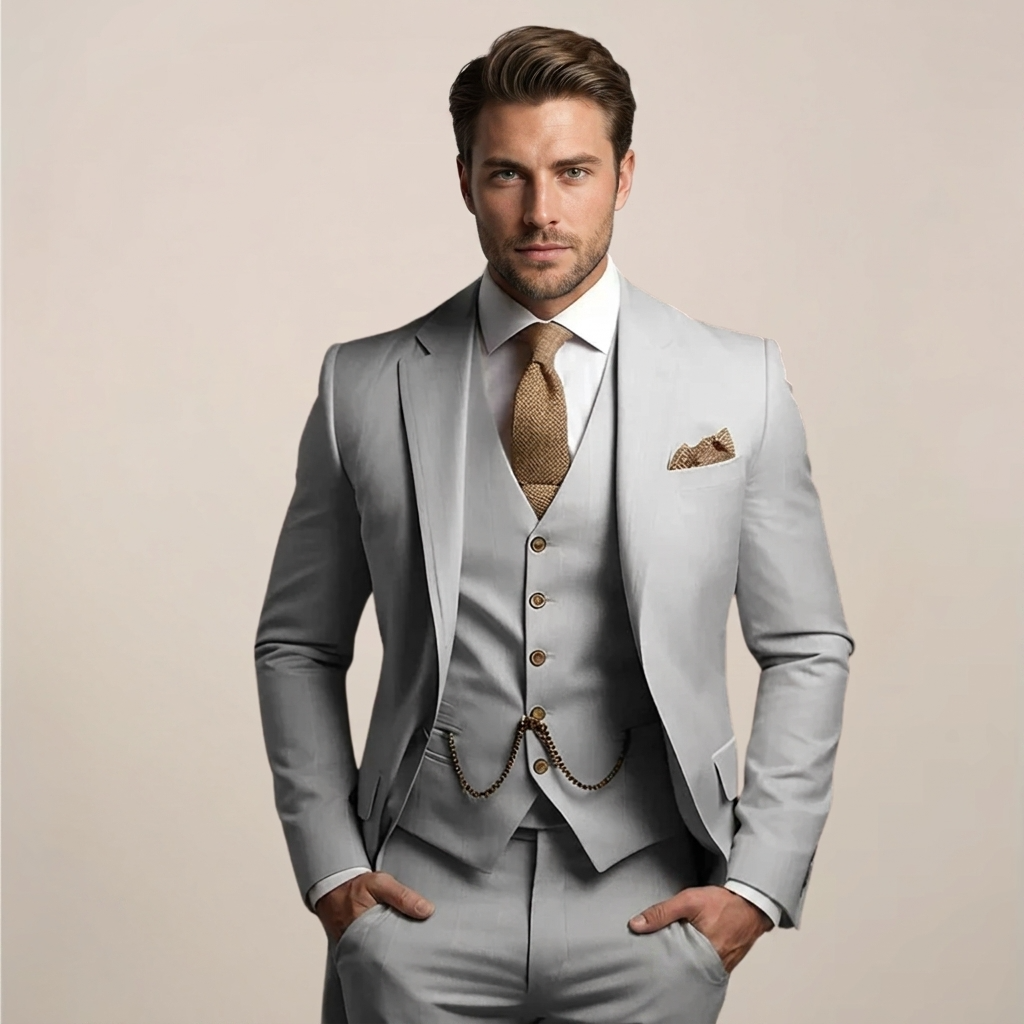 Heren driedelig formeel pak met blazer gilet en pantalon premium pakset klassiek zakelijk elegant kostuumset | Sulvida