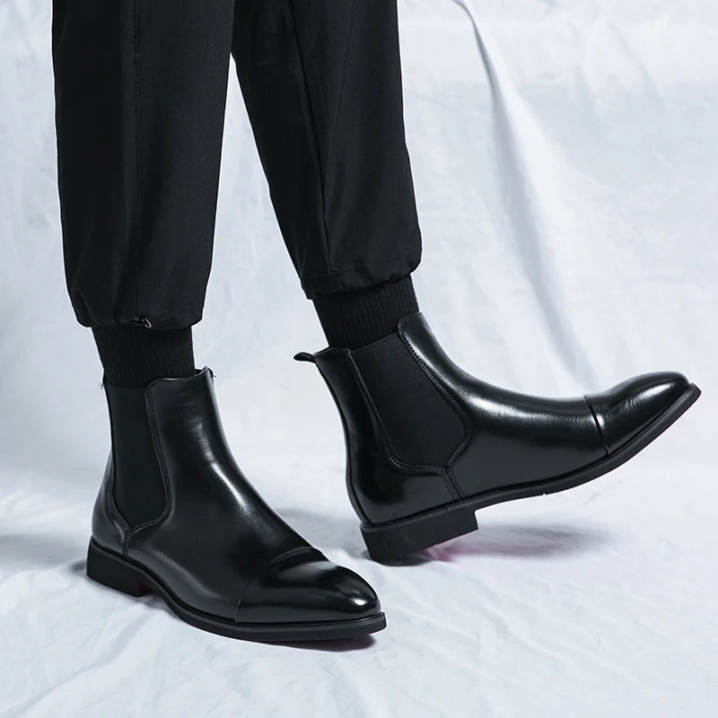 Chelsea Laarzen Heren Instapmodel Cap Toe Enkellaars Leder Look Casual Formeel Business Schoenen Zwart Rood | Sulvida