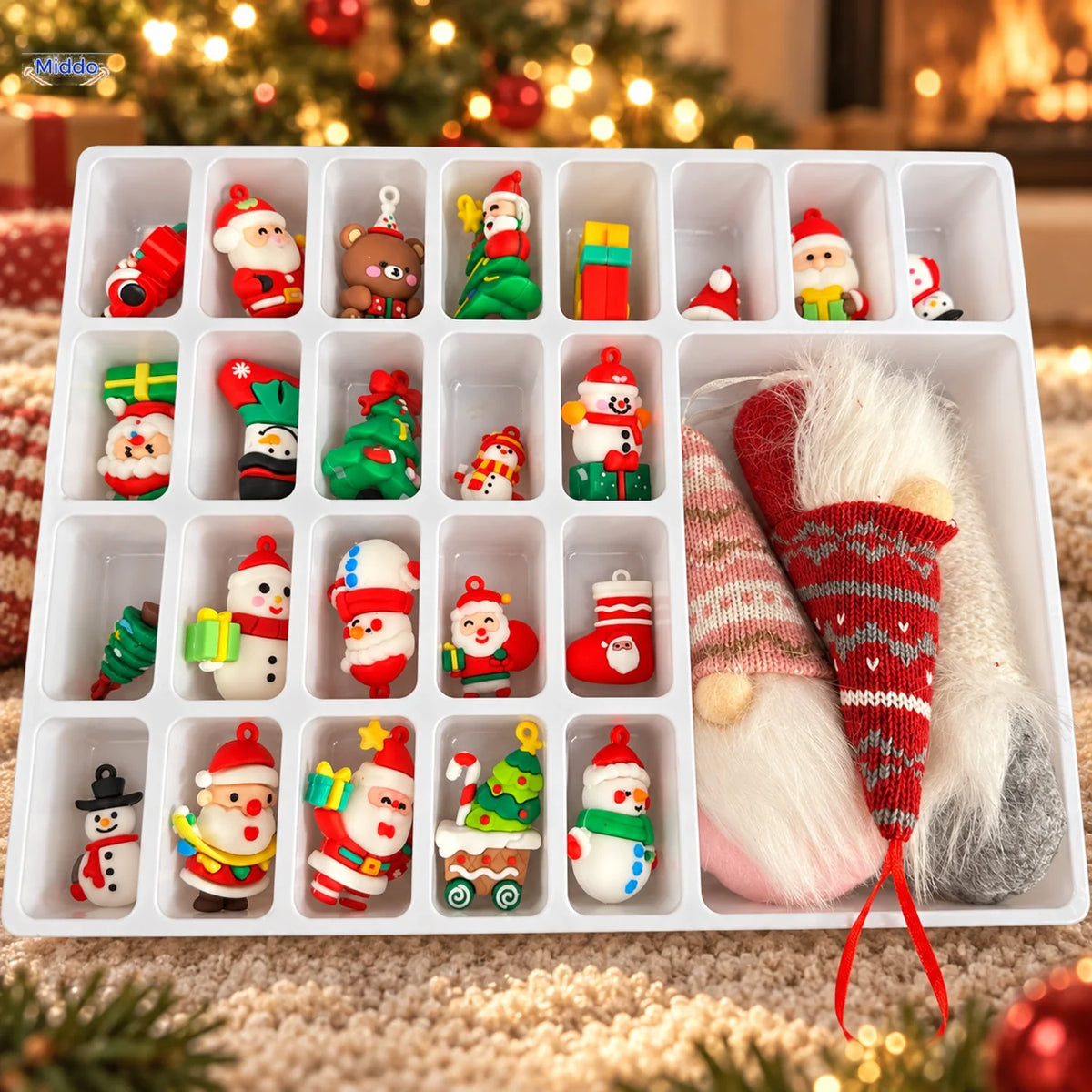 Kersttafereel Adventskalender met Gnoom Decoratie Vakjes voor Kerst en Halloween Feestdagen Countdown | Sulvida