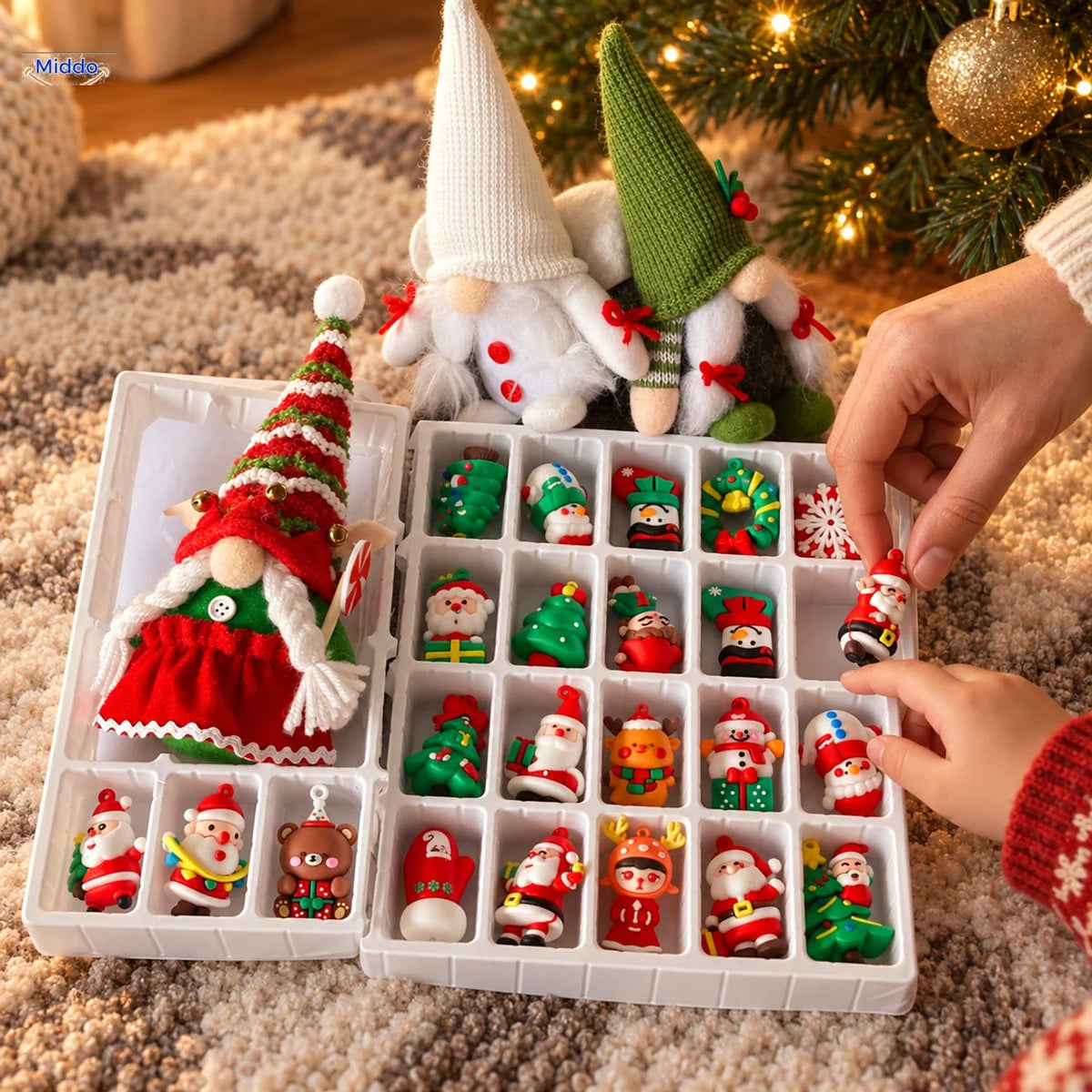 Kersttafereel Adventskalender met Gnoom Decoratie Vakjes voor Kerst en Halloween Feestdagen Countdown | Sulvida