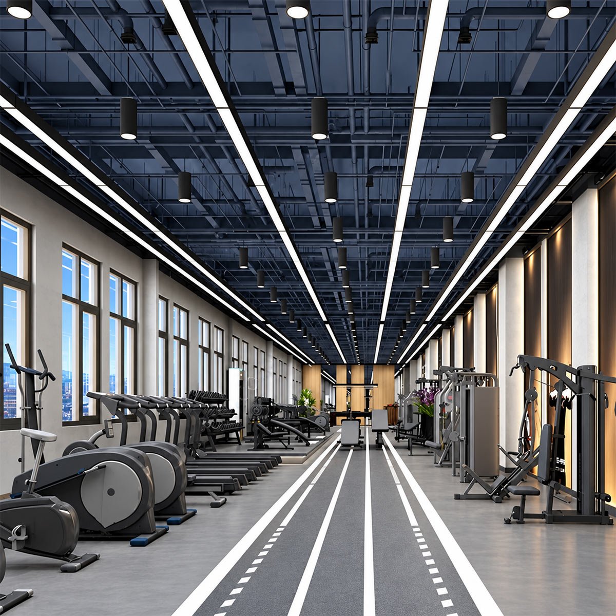 Schwarze LED-Panelleuchte aus Aluminium, Einbau- und Aufbauleuchte, 60-150cm, Büro, Geschäft, Sportraum, modern, energieeffizient | Sulvida