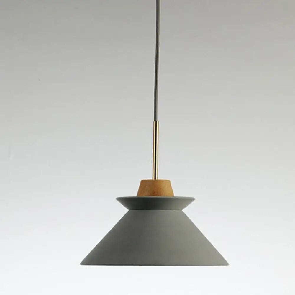 Suspension en béton minimaliste avec abat-jour conique en bois, gris, blanc ou rose, pour salle à manger ou salon, 20-30cm, E26/E27, design | Sulvida