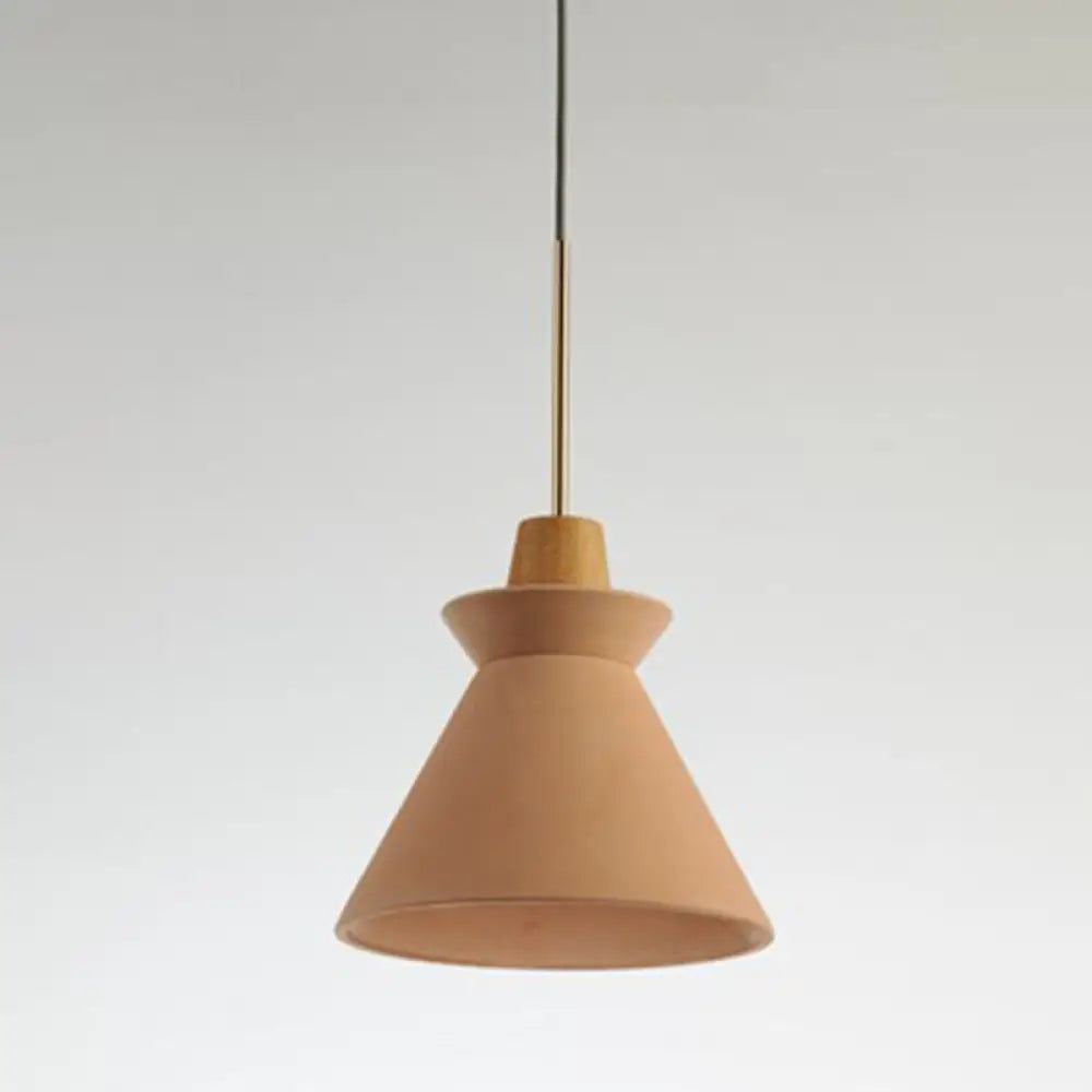 Suspension en béton minimaliste avec abat-jour conique en bois, gris, blanc ou rose, pour salle à manger ou salon, 20-30cm, E26/E27, design | Sulvida