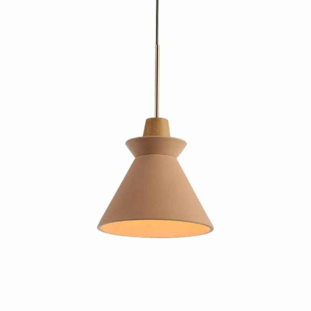 Suspension en béton minimaliste avec abat-jour conique en bois, gris, blanc ou rose, pour salle à manger ou salon, 20-30cm, E26/E27, design | Sulvida