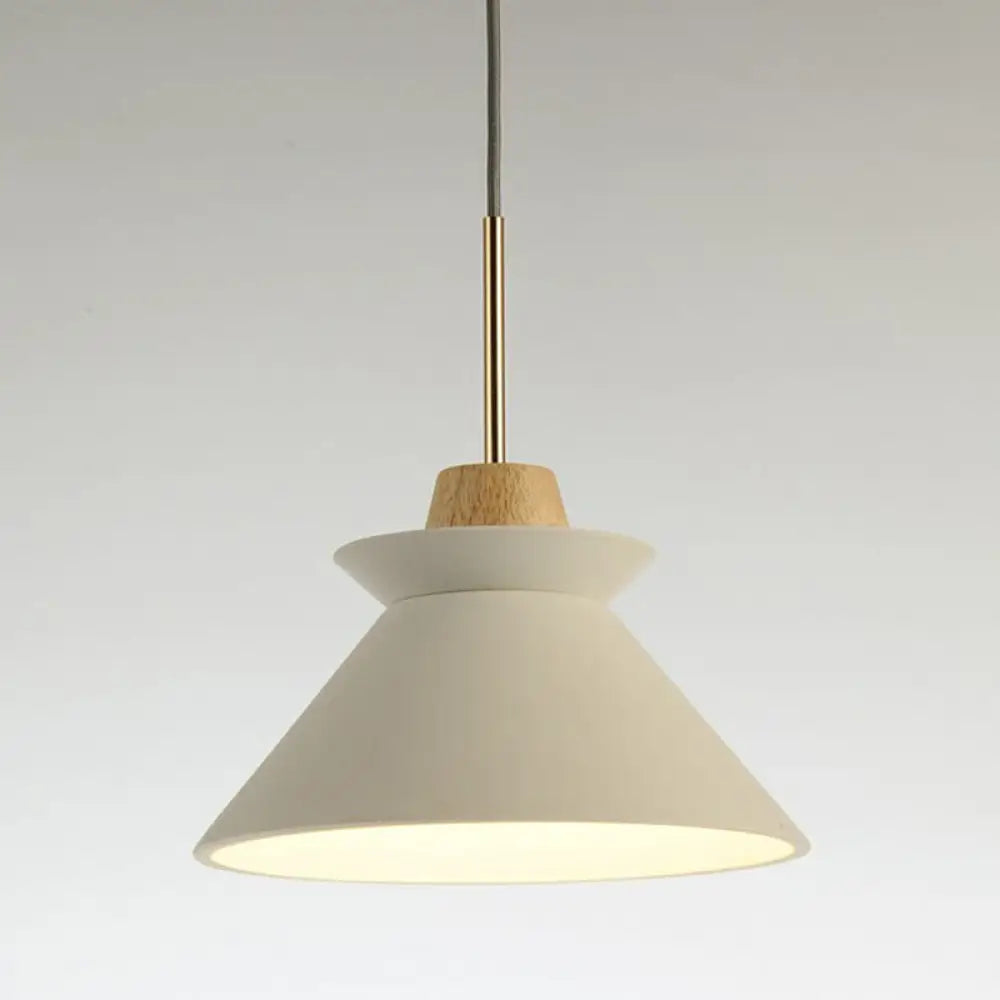 Suspension en béton minimaliste avec abat-jour conique en bois, gris, blanc ou rose, pour salle à manger ou salon, 20-30cm, E26/E27, design | Sulvida