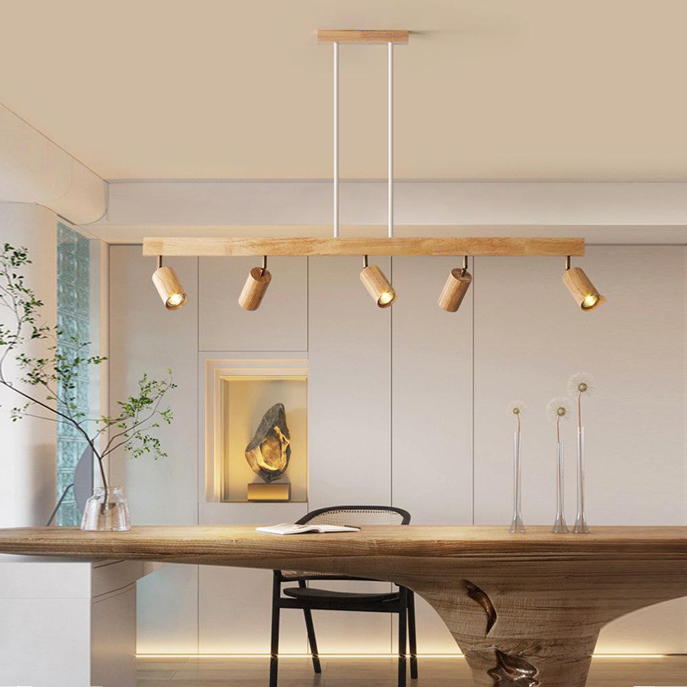 Houten Plafondlamp met Verstelbare Spots Moderne Spotlamp Hout Eetkamer Woonkamer Plafondverlichting Design | Sulvida
