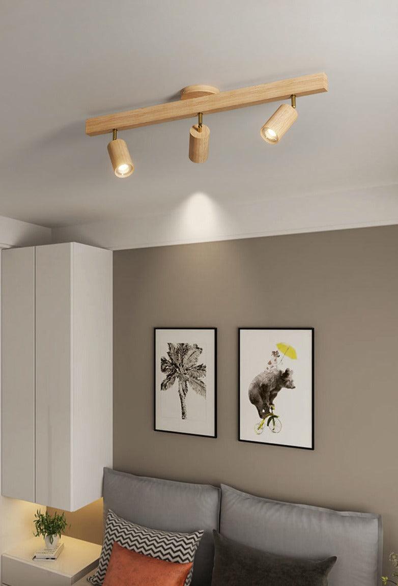 Houten Plafondlamp met Verstelbare Spots Moderne Spotlamp Hout Eetkamer Woonkamer Plafondverlichting Design | Sulvida