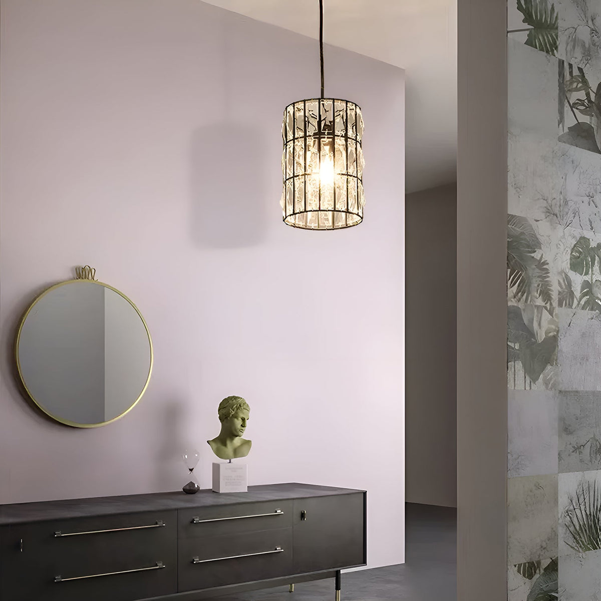 Kristallen hanglamp zwart metaal kooi geometrisch design E12 fitting woon- eetkamer sfeerverlichting luxe | Sulvida