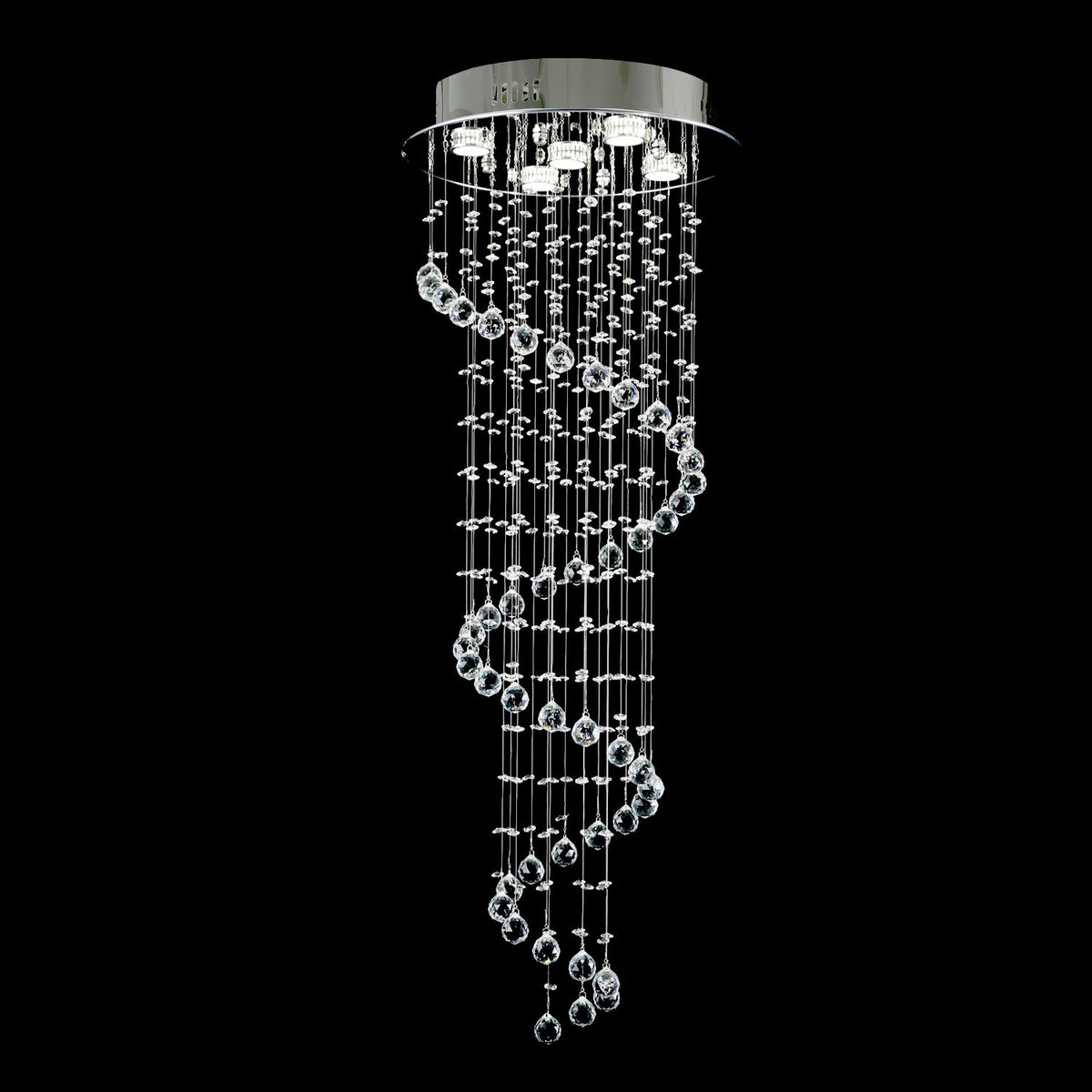 Spiraalvormige kristallen kroonluchter voor trappenhuis hal en vide luxe hanglamp chroom design 40-350 cm | Sulvida