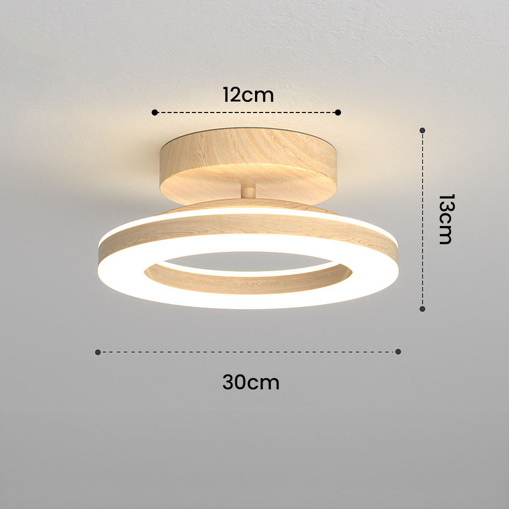Ronde Plafondlamp Hout Design Warm Neutraal Licht voor Gang Keuken Hal 20 of 30 cm Scandinavisch Stijl | Sulvida