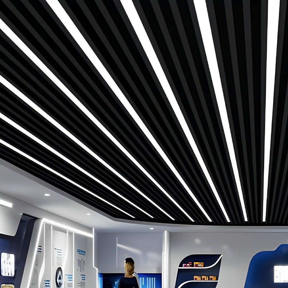 Schwarze LED-Panelleuchte aus Aluminium, Einbau- und Aufbauleuchte, 60-150cm, Büro, Geschäft, Sportraum, modern, energieeffizient | Sulvida