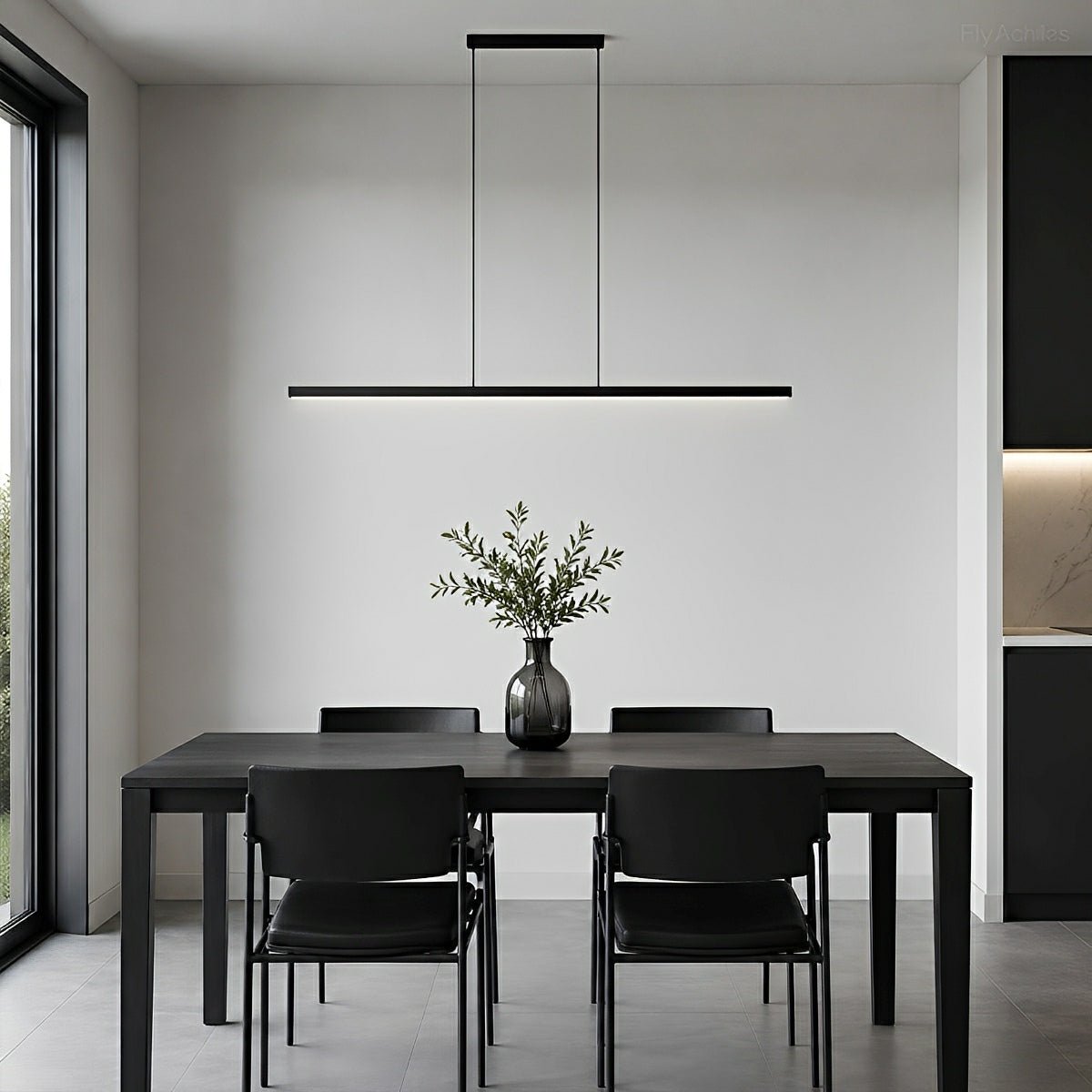 Smalle Hanglamp LED Zwart Dimbaar met Afstandsbediening Moderne Stijl 3 Lengtes Eetkamer Keuken Woonkamer | Sulvida