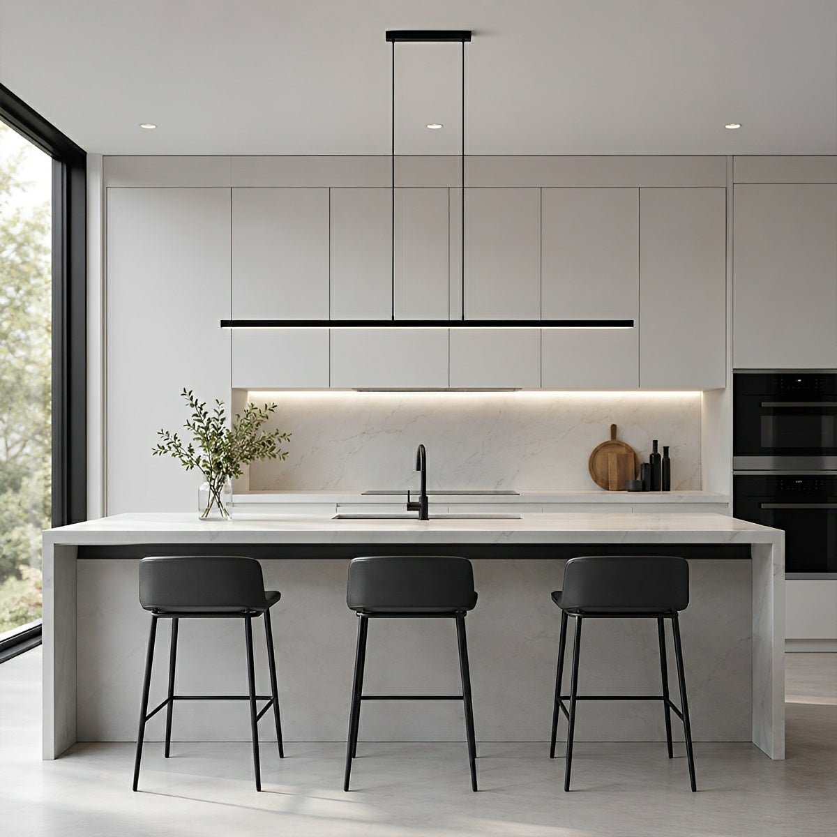 Smalle Hanglamp LED Zwart Dimbaar met Afstandsbediening Moderne Stijl 3 Lengtes Eetkamer Keuken Woonkamer | Sulvida