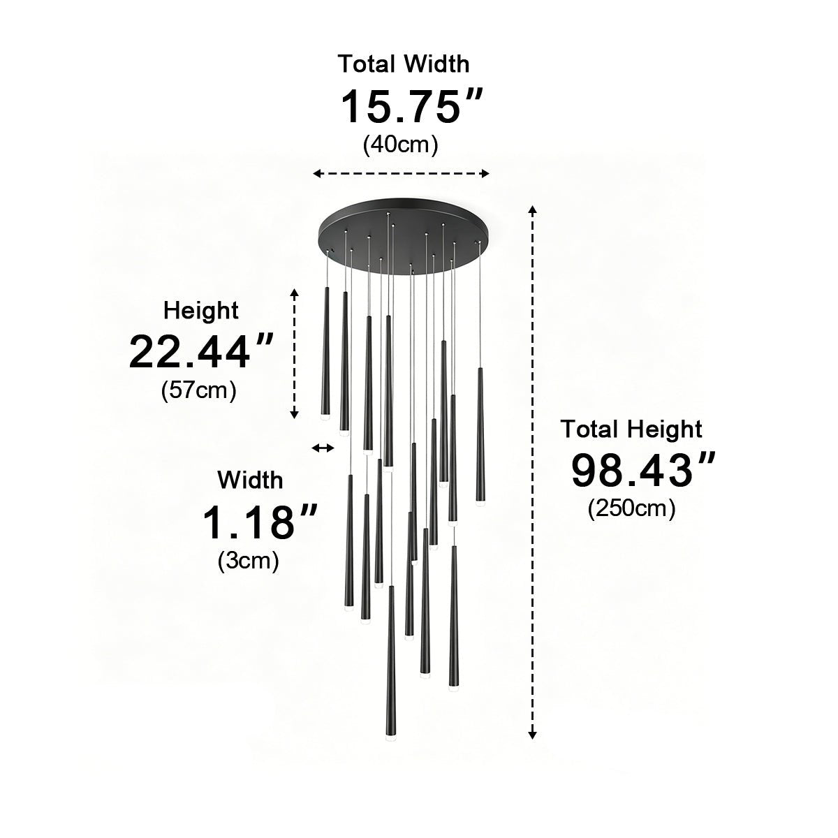 Verticale LED-hanglamp met cascaderende buizen voor trappenhuizen hoge ruimtes en grote open interieurs | Sulvida