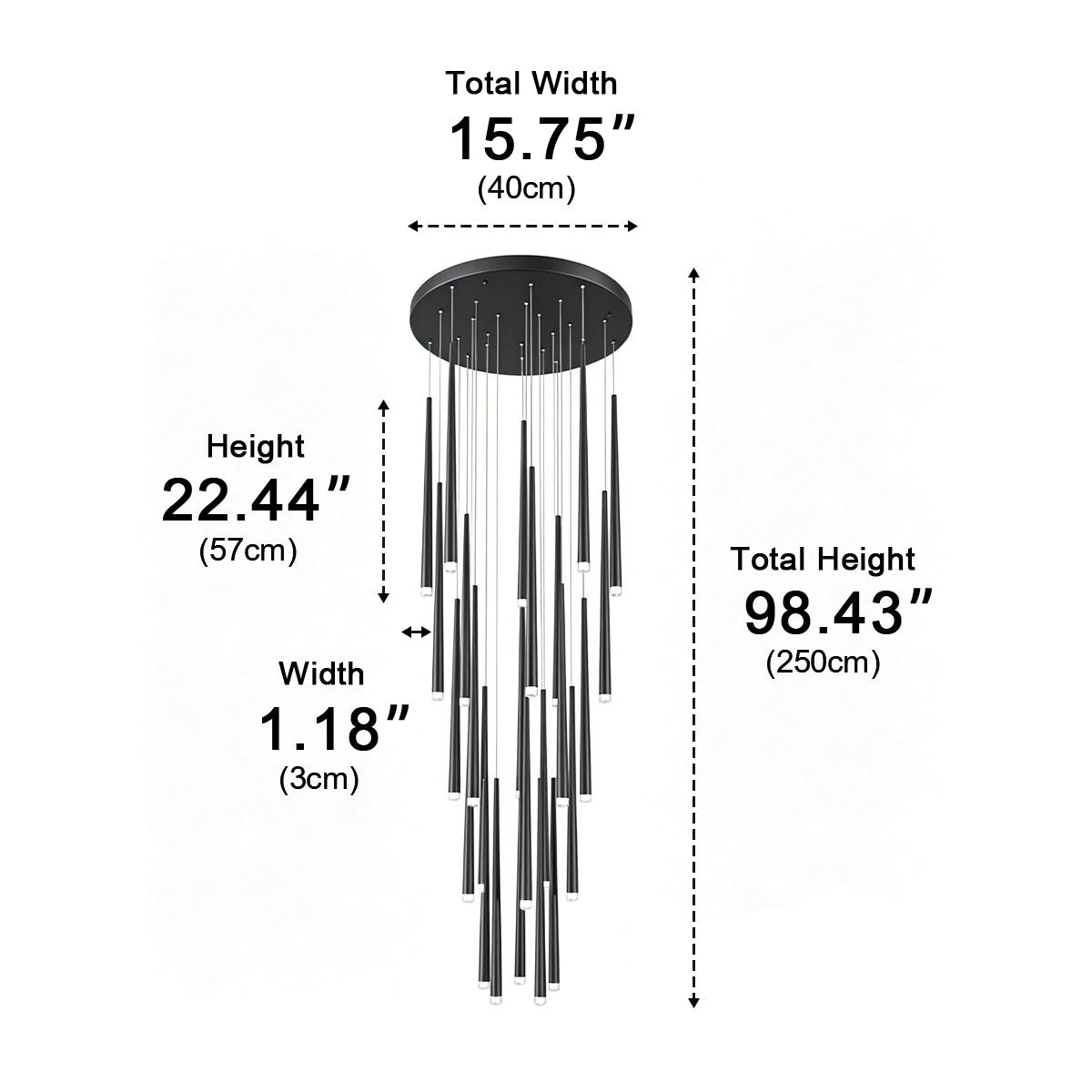 Verticale LED-hanglamp met cascaderende buizen voor trappenhuizen hoge ruimtes en grote open interieurs | Sulvida