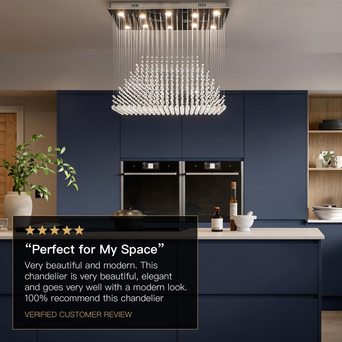 Rechthoekige kristallen hanglamp 100×50×90 cm chroomkleurige kroonluchter woonkamer eetkamer verlichting | Sulvida