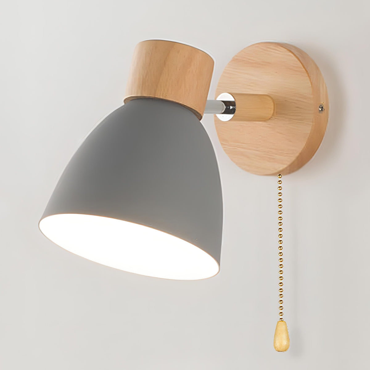 Scandinavische wandlamp met trekschakelaar hout en metaal warm licht slaapkamer leeslamp modern design | Sulvida