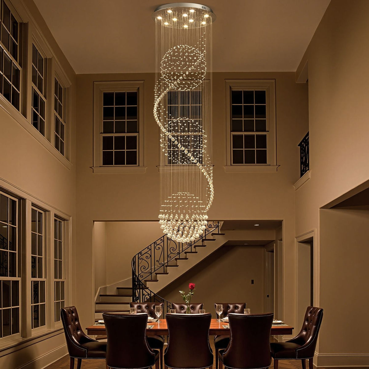 Kristallen Kroonluchter Spiraal Chroom K9 Druppels Trapgat Luxe Verlichting Hal Entree Design Woonkamer | Sulvida