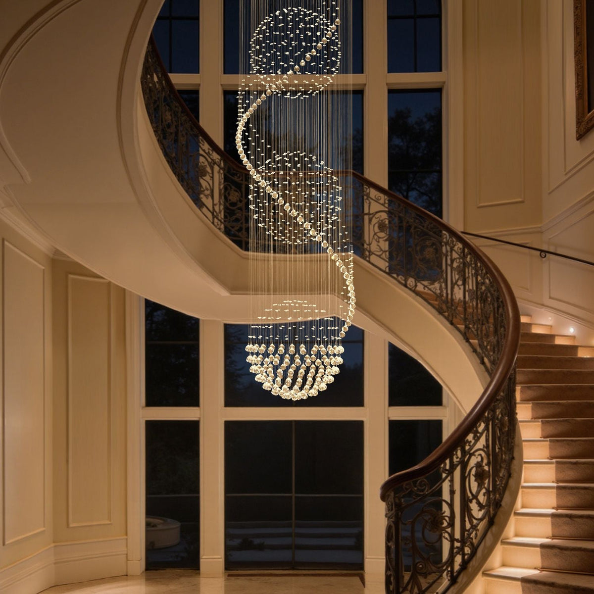 Kristallen Kroonluchter Spiraal Chroom K9 Druppels Trapgat Luxe Verlichting Hal Entree Design Woonkamer | Sulvida