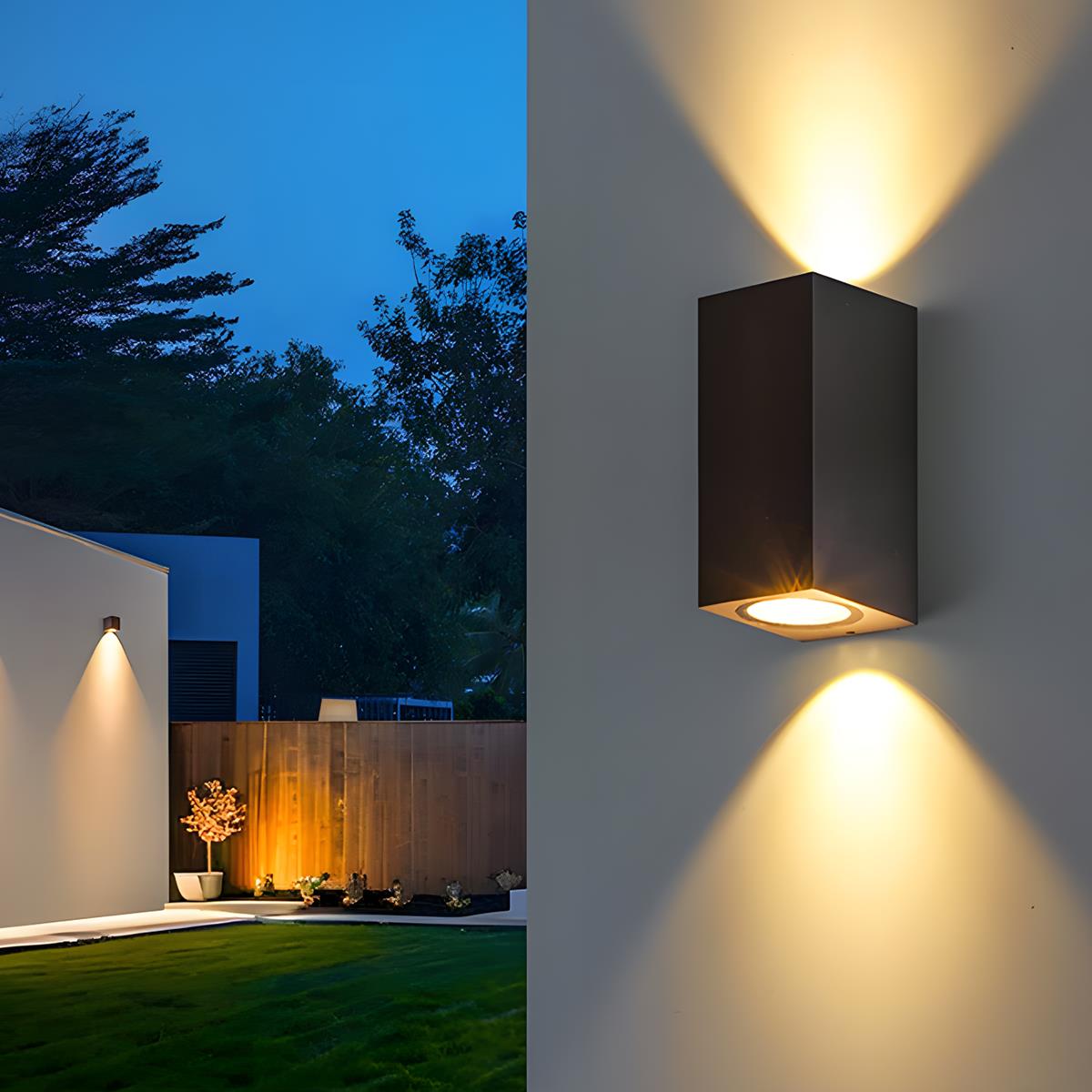 Vierkante buitenwandlamp met dubbellicht zwart aluminium IP54 waterbestendig LED tuinverlichting 3W of 6W | Sulvida