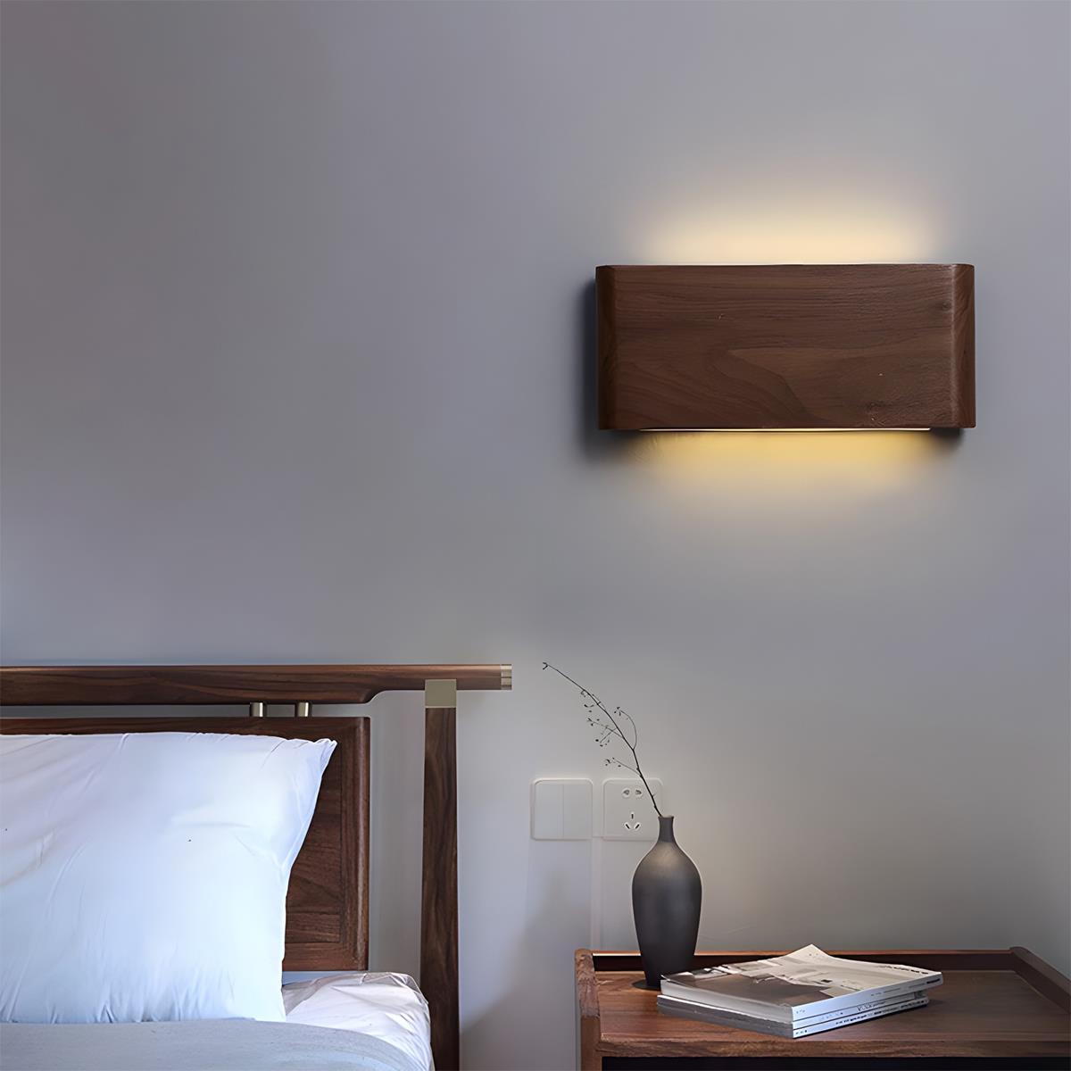 Wandlamp LED Hout Rechthoekig Notenhout 3 Standen Verstelbaar Warm Licht Sfeervol Modern Design Woonkamer | Sulvida