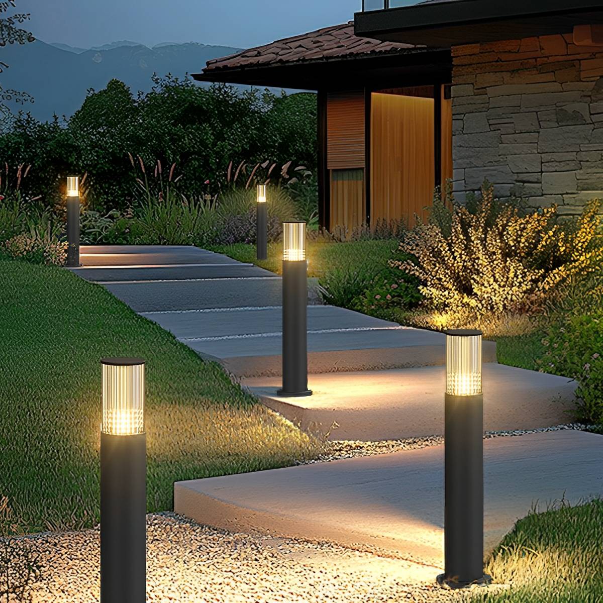 LED Sokkellamp Cilinder Zwart Waterdicht IP65 Tuinverlichting 40-80cm Tuin Oprit Terras Pad Warm Wit Licht | Sulvida
