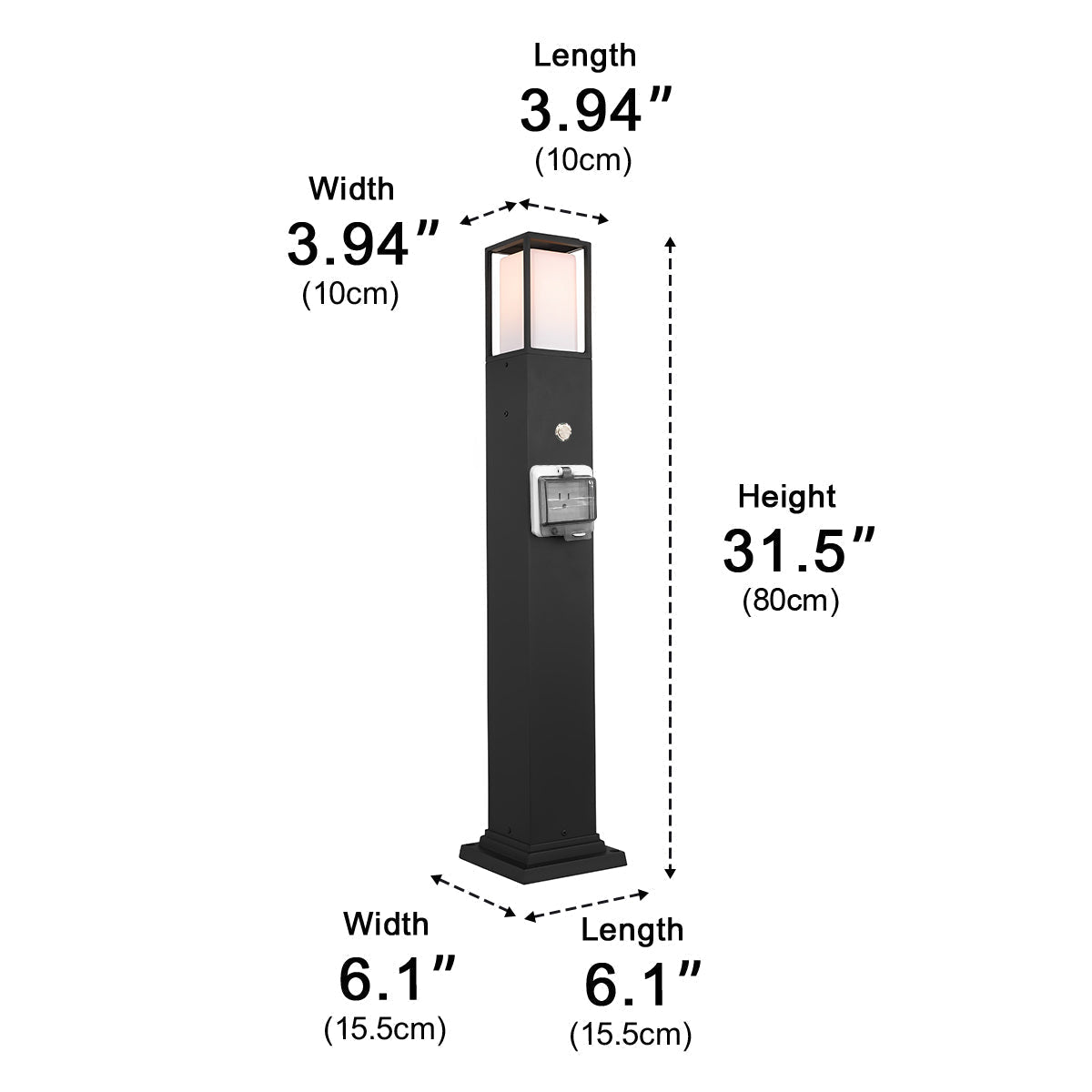 Sokkellamp buiten zwart met stopcontact IP67 waterdicht tuinverlichting padverlichting voor tuin terras en erf | Sulvida