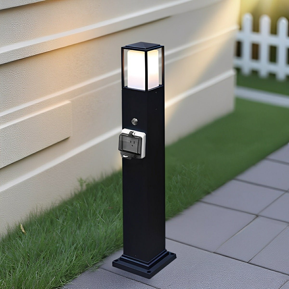 Sokkellamp buiten zwart met stopcontact IP67 waterdicht tuinverlichting padverlichting voor tuin terras en erf | Sulvida