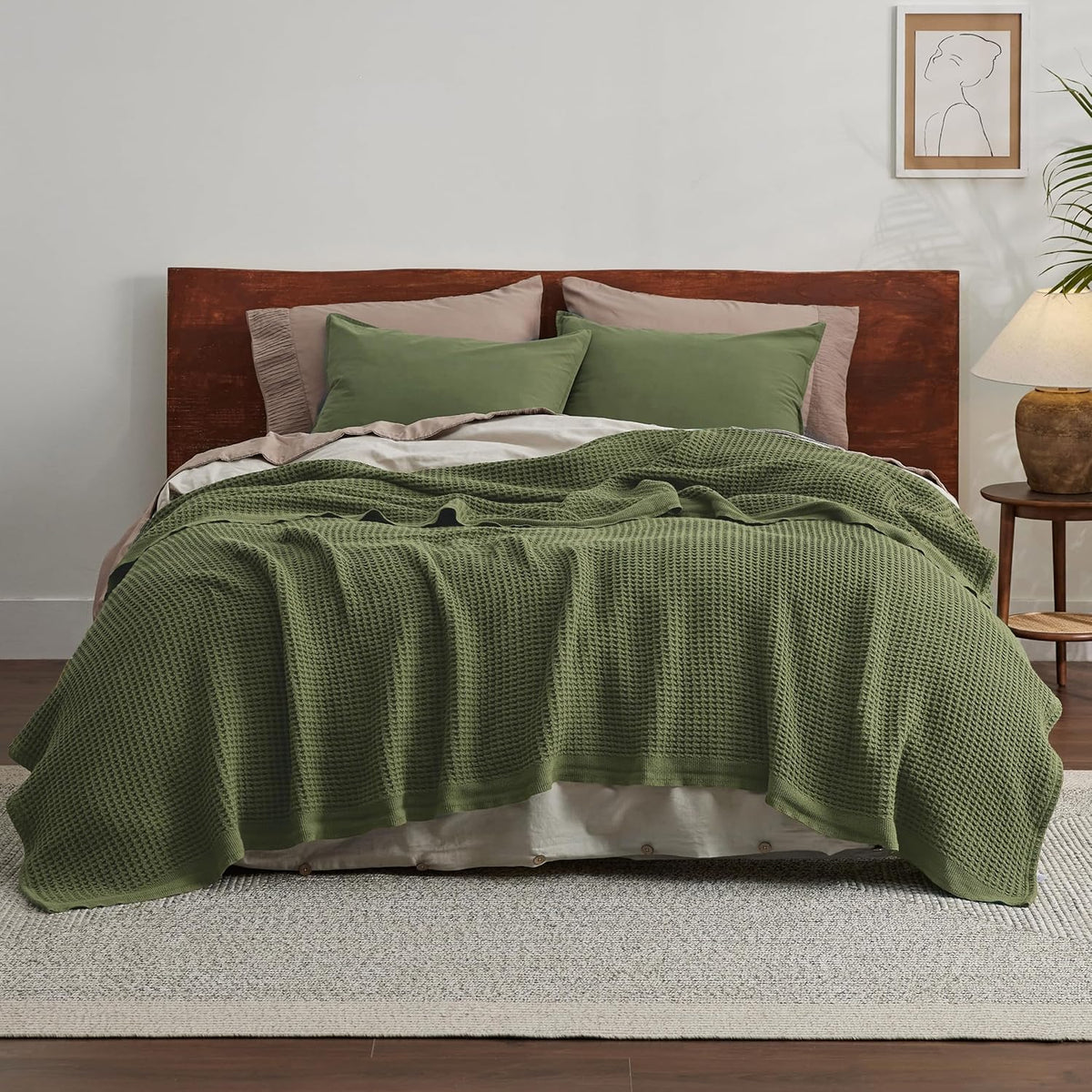 Katoenen Wafelweefsel Deken Queen Size Zacht Ademend Licht Luxe Zomerdeken voor Bed Bank Slaapkamer Comfort | Sulvida
