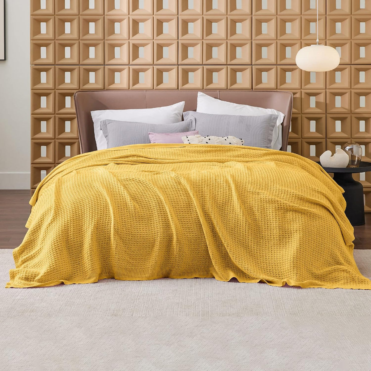 Katoenen Wafelweefsel Deken Queen Size Zacht Ademend Licht Luxe Zomerdeken voor Bed Bank Slaapkamer Comfort | Sulvida