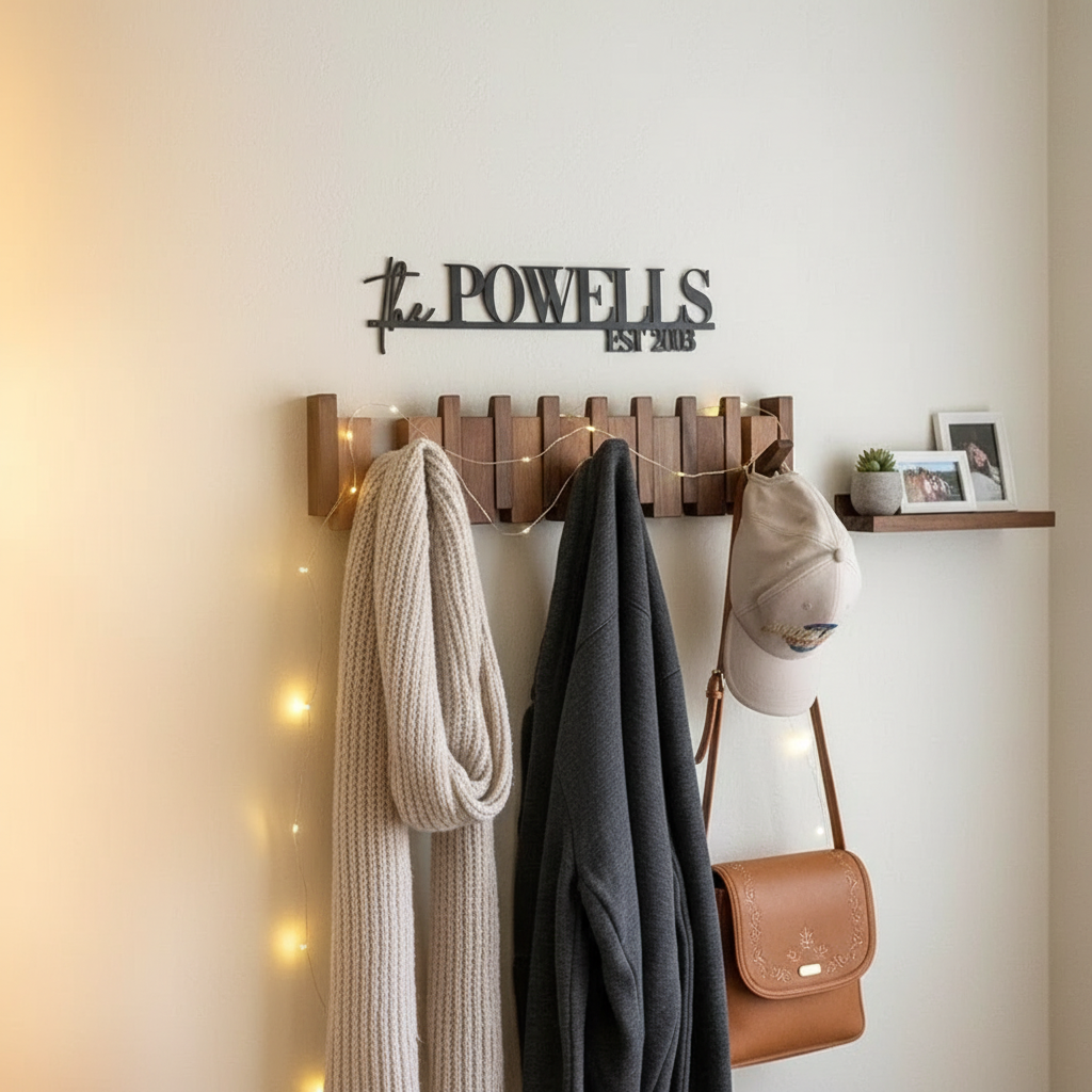 Houten wandkapstok met pianotoetsen design meerdere haken stijlvol organizer hal entree woonkamer gang | Sulvida