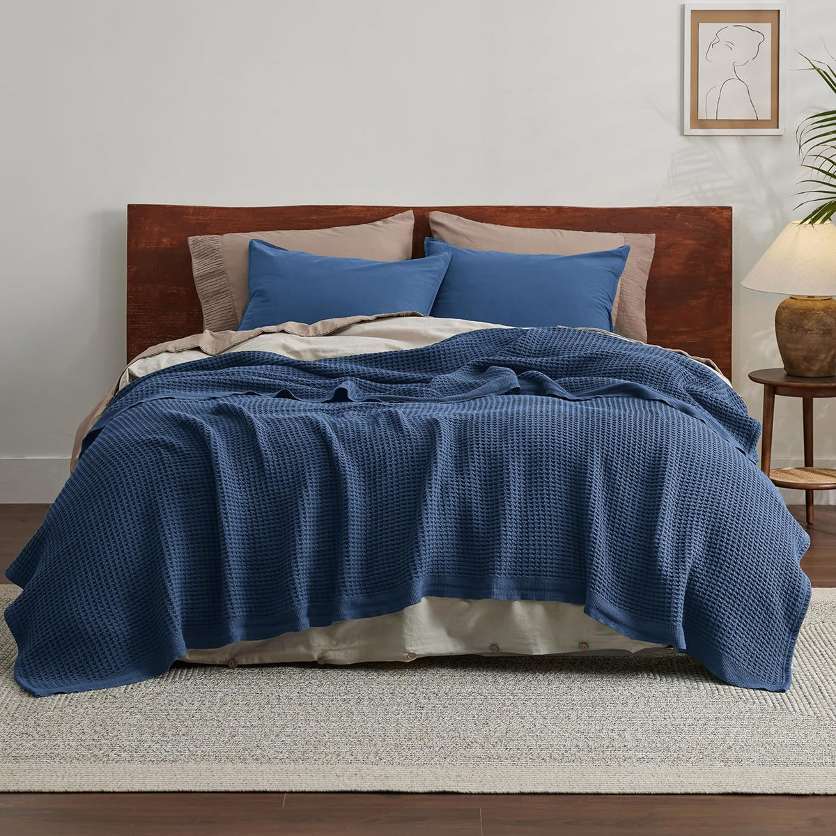 Katoenen Wafelweefsel Deken Queen Size Zacht Ademend Licht Luxe Zomerdeken voor Bed Bank Slaapkamer Comfort | Sulvida