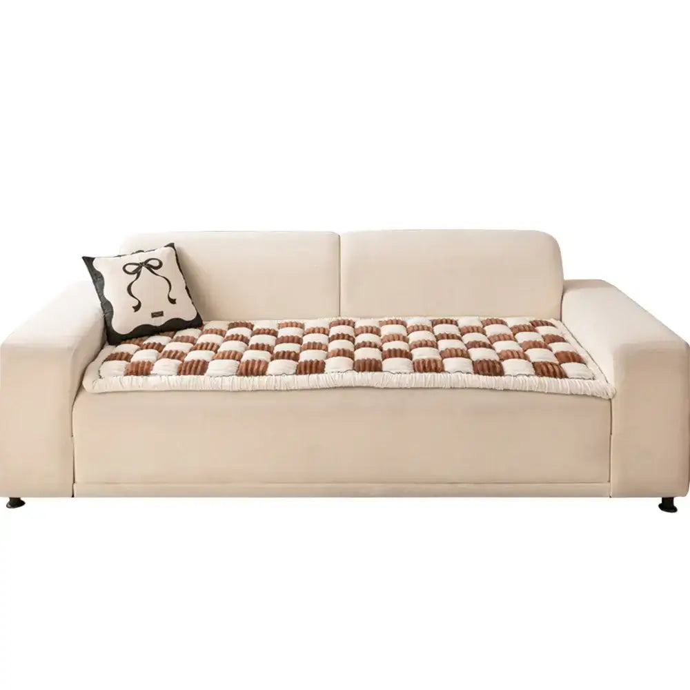 Chenille Huisdierenmat Vierkant Geruit Crème 50x50 cm Anti-slip Wasbaar Hondendeken Kattenmat Beschermer | Sulvida