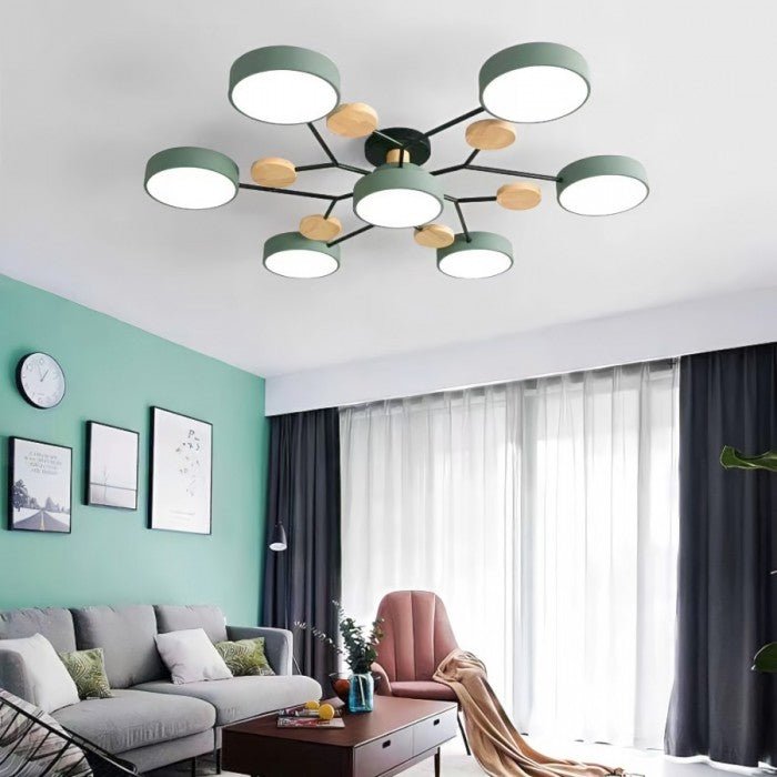 Moderne Scandinavische LED Plafondlamp met Houten Takken en Cirkelvormige Lichtpunten – Energiezuinige Designverlichting voor Woonkamer en Slaapkamer | Sulvida