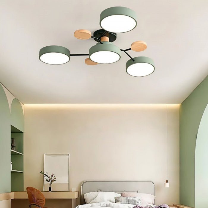 Moderne Scandinavische LED Plafondlamp met Houten Takken en Cirkelvormige Lichtpunten – Energiezuinige Designverlichting voor Woonkamer en Slaapkamer | Sulvida