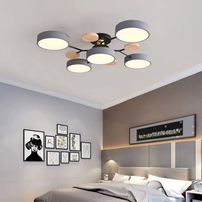 Moderne Scandinavische LED Plafondlamp met Houten Takken en Cirkelvormige Lichtpunten – Energiezuinige Designverlichting voor Woonkamer en Slaapkamer | Sulvida