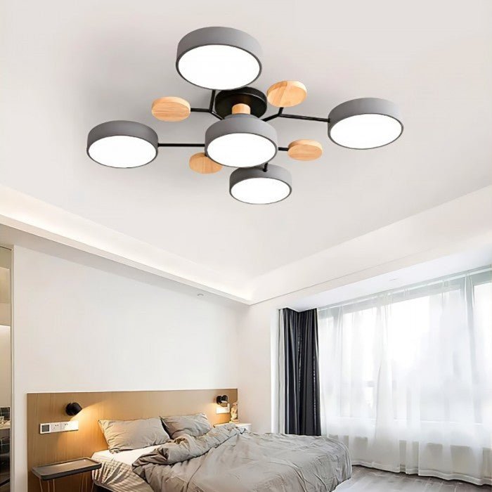 Moderne Scandinavische LED Plafondlamp met Houten Takken en Cirkelvormige Lichtpunten – Energiezuinige Designverlichting voor Woonkamer en Slaapkamer | Sulvida