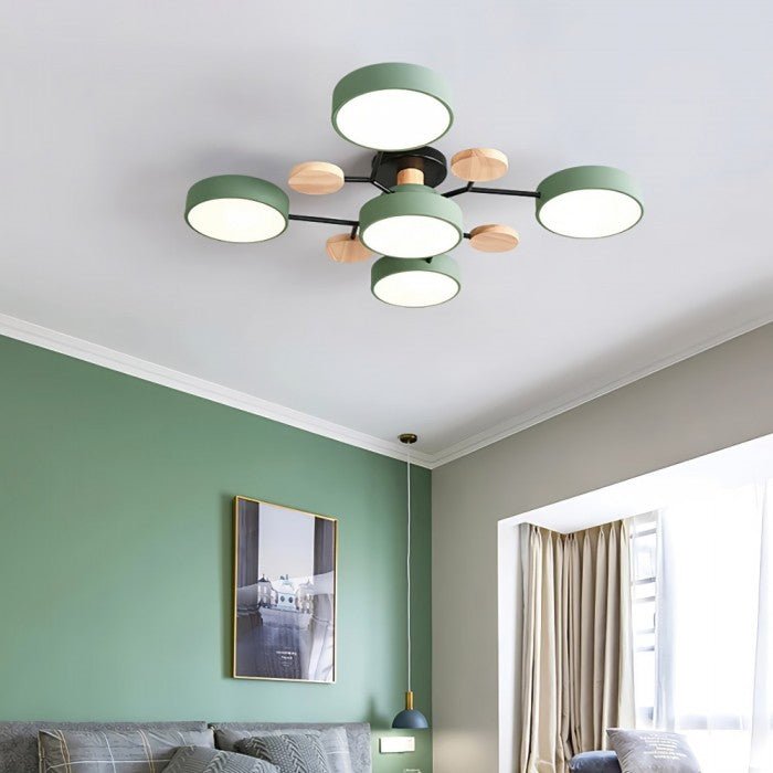 Moderne Scandinavische LED Plafondlamp met Houten Takken en Cirkelvormige Lichtpunten – Energiezuinige Designverlichting voor Woonkamer en Slaapkamer | Sulvida