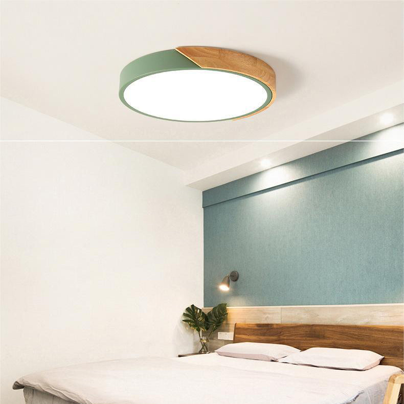 Scandinavische Plafondlamp Hout Ø23cm en Ø30cm Macaron Vorm Slaapkamer Balkon Studeerkamer LED Verlichting | Sulvida