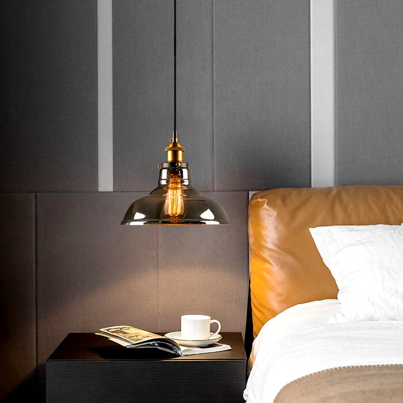 Industriële Glazen Hanglamp Metaal E27 Fitting Clear Amber Smoke Grey Verstelbaar Snoer Eetkamer Woonkamer | Sulvida