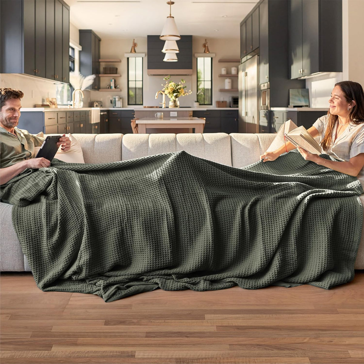 Katoenen Wafelweefsel Deken Queen Size Zacht Ademend Licht Luxe Zomerdeken voor Bed Bank Slaapkamer Comfort | Sulvida