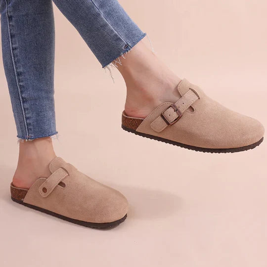 Dames Comfortslippers Suède met Kurk Voetbed Orthopedisch Verstelbaar Zomer Sandalen Beige Zwart Bruin | Sulvida