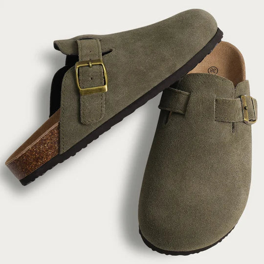 Dames Comfortslippers Suède met Kurk Voetbed Orthopedisch Verstelbaar Zomer Sandalen Beige Zwart Bruin | Sulvida