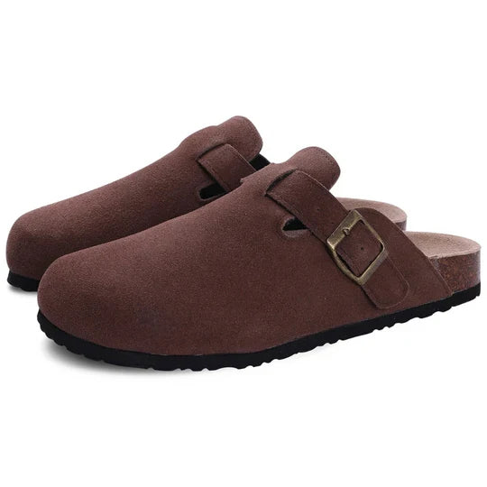 Dames Comfortslippers Suède met Kurk Voetbed Orthopedisch Verstelbaar Zomer Sandalen Beige Zwart Bruin | Sulvida