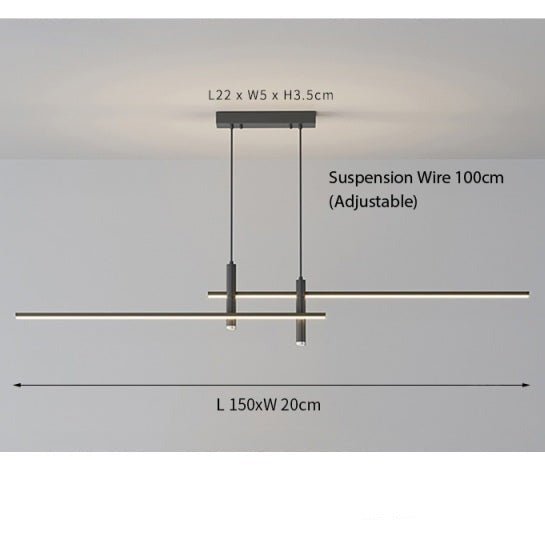 Lineaire LED hanglamp aluminium verstelbaar zwart voor eettafel keukeneiland kantoor dimbaar warm wit 3000K | Sulvida