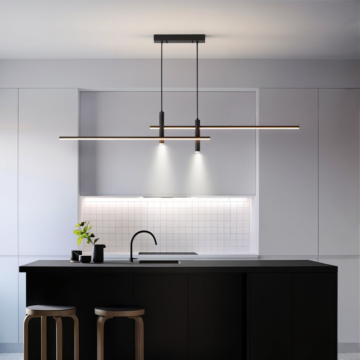 Lineaire LED hanglamp aluminium verstelbaar zwart voor eettafel keukeneiland kantoor dimbaar warm wit 3000K | Sulvida